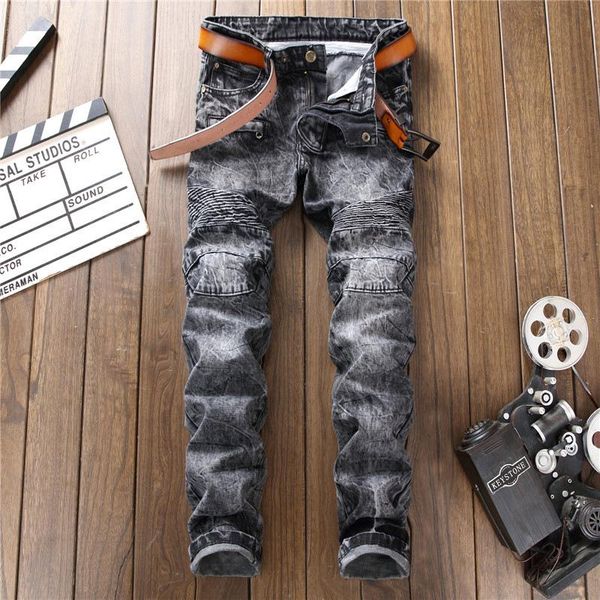 

men's jeans men straight male distressed denim pants biker ripped winter, Blue