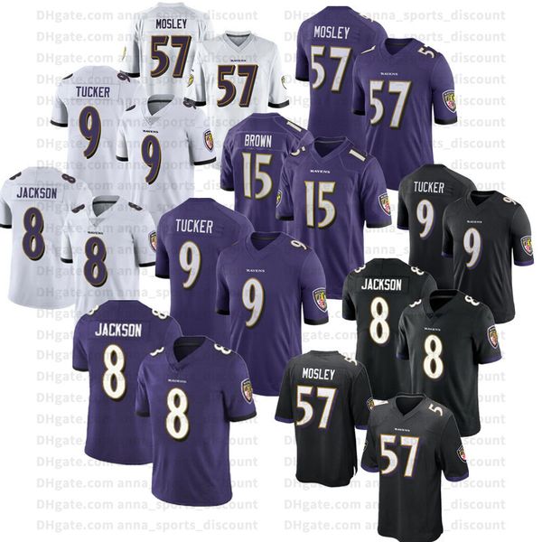 

2020 american football team uniform ravens 8 jackson 9 15 57 custom series breathable quick-drying casual sports t-shirt, Black;gray