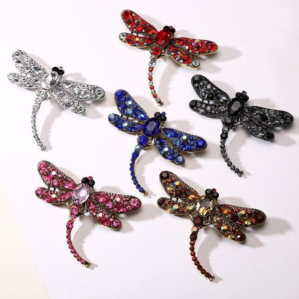 

1pc colorful shining rhinestone crystal dragonfly shape large insect brooch gorgeous hat bag clothes accessories, Gray