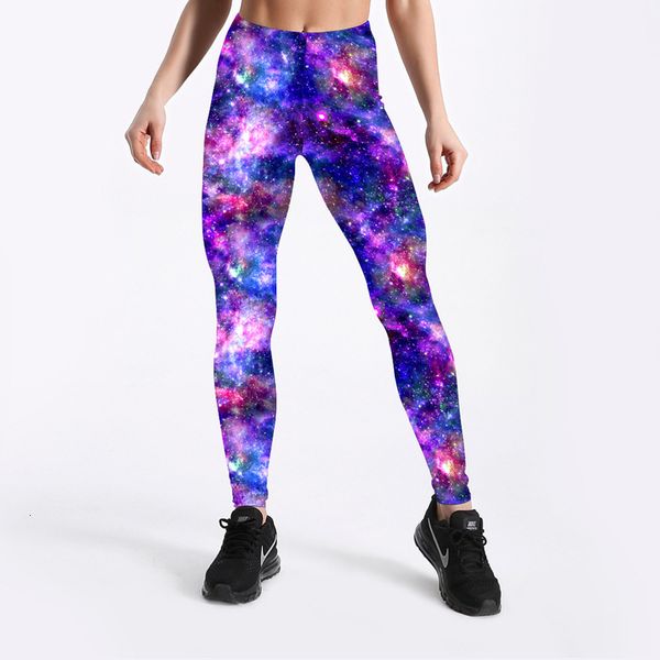 

glamcity ellingl women galaxy printed leggings digital printed fitness pants trousers spandex stretchy pants plus size, Black