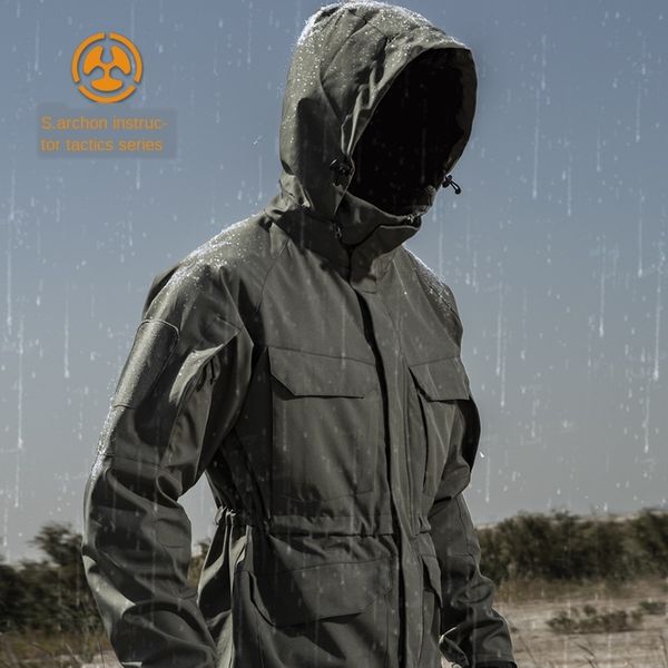 

h7omd instructor tactics outdoor jacket men's autumn spy shadow windbreaker coat m65 waterproof trench mid-lengthfan coat mountaineerin, Blue;black