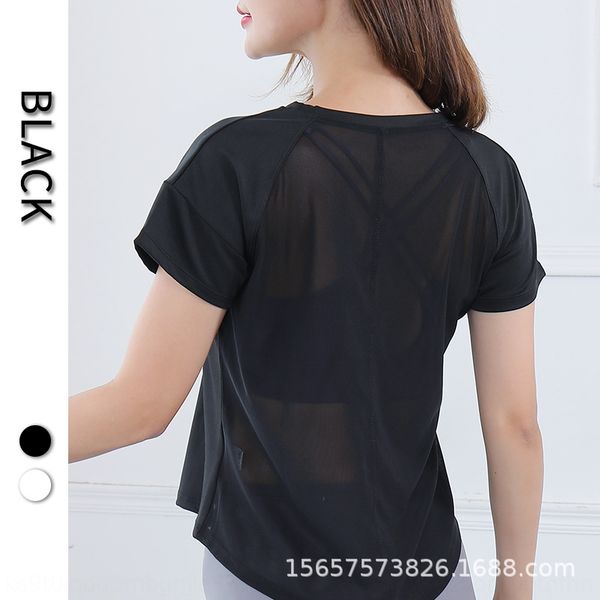 

ix16d dx-047 спортивная футболка женская быстросохнущие верхней одежды одежды top йога костюм с коротким рукавом случайные свободные эластич, Black