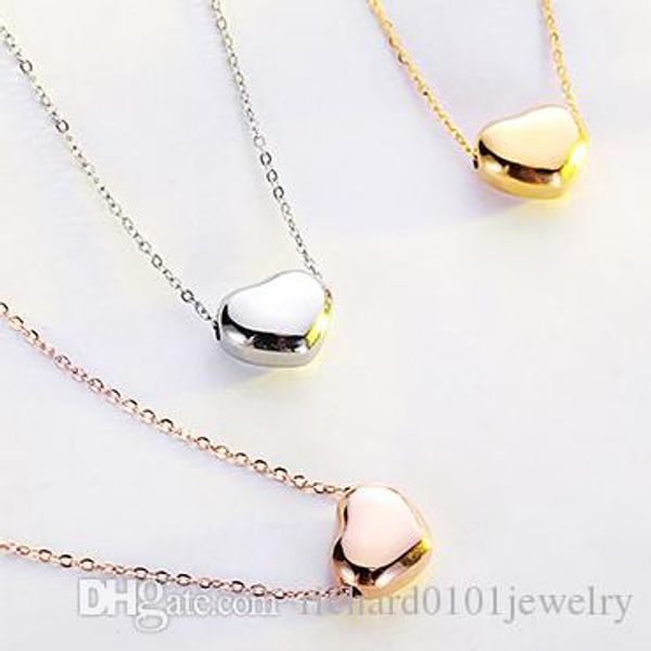 

new brand fanshion titanium steel rose gold love collarb heart pendant necklace for women's gift fashion jewelry birthday, Silver
