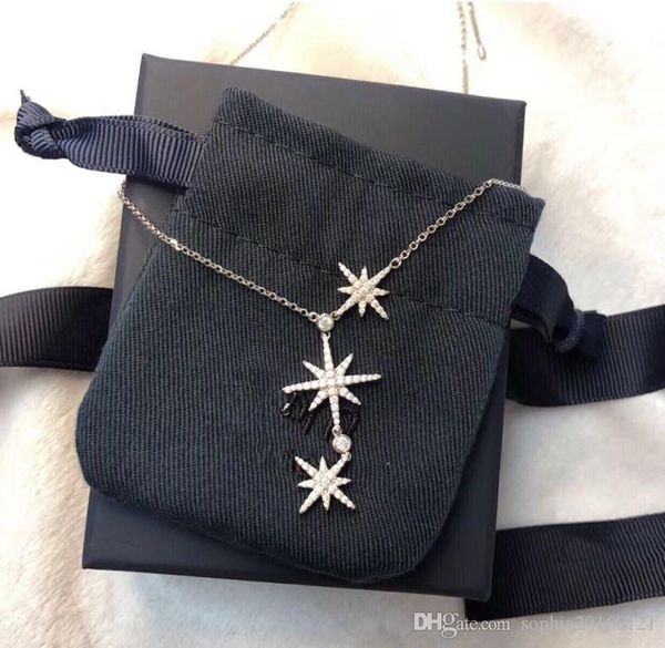 

luxury classic designer s925 sterling silver full zircon triple meteorites star pendant necklace for women jewelry
