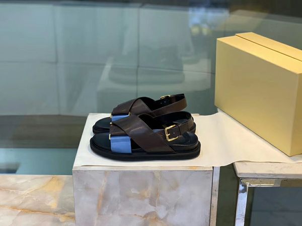 

2020040601y 40 genuine leather calf cross sling back platfrom flat sandals boyish blue white yellow black navy pink