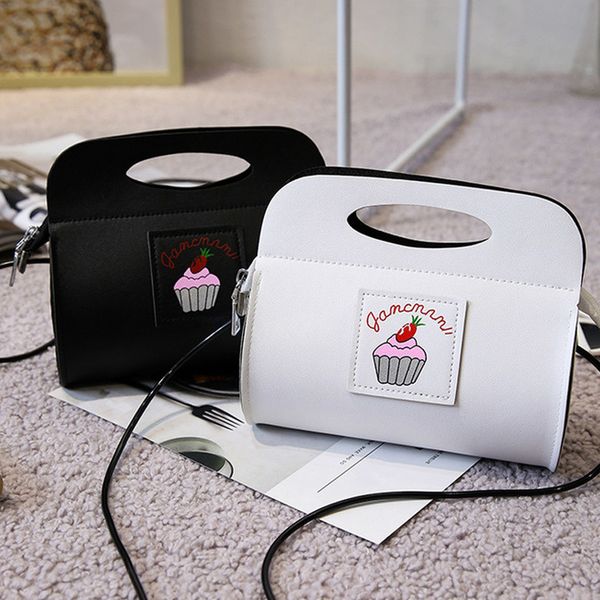 

new fashion korean women messenger bag leather cake pattern printing shoulder bags zipped fine straps ladies girls handbag