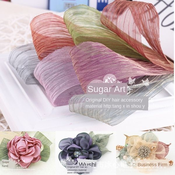 

korean gold pleated yarn/ougen yarn diy hairpin material clothing accessories whole handmade diy handmade roll, Silver