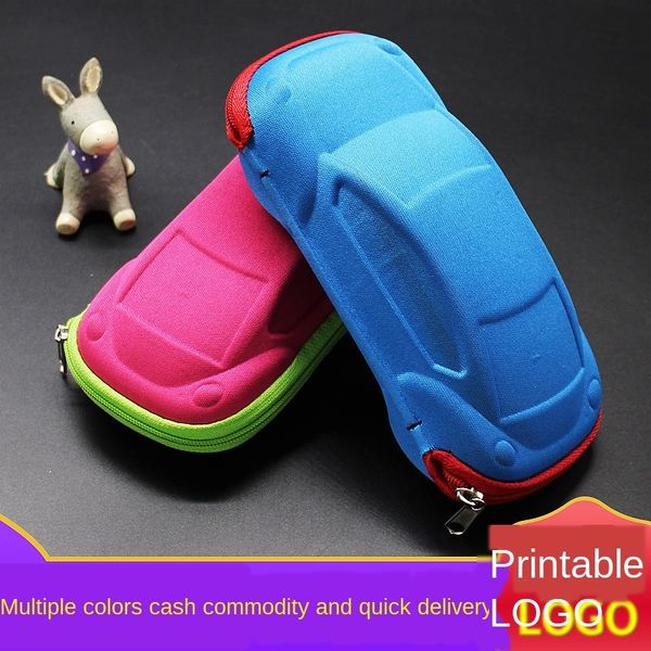

baby children's case case stationery cute cartoon car sun glasses children's stationery storage box zipper glasses box, Blue
