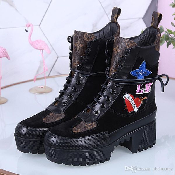 

martin boots women autumn winter luxury style boots women leather casual shoes lace -up booties laureate platform desert boot bottes femmes, Black
