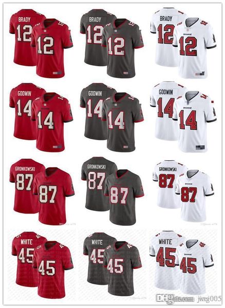 

men women youth tampa bay buccaneers 14 chris godwin 12 tom brady 87 rob gronkowski 45 devin white custom football jerseys, Black;red