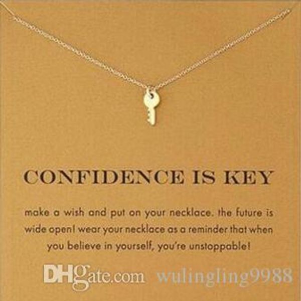 

with card silver and gold color cute dogeared necklace with key(confidence is key) key pendant necklaces inspirational necklace