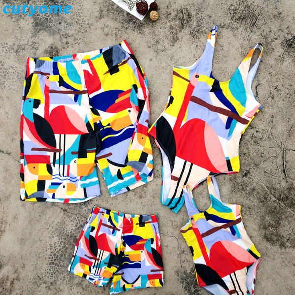 

mother daughter father son swimwear family summer bathing women girl bikini men boy shorts matching swimsuits clothes parent y200713, Blue