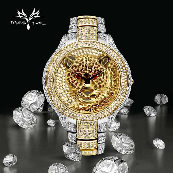 

wristwatches missfox men's watches 2021 luxury fashion plant gold and silver color charm tiger couple watch waterproof clocks dropshipi, Slivery;brown