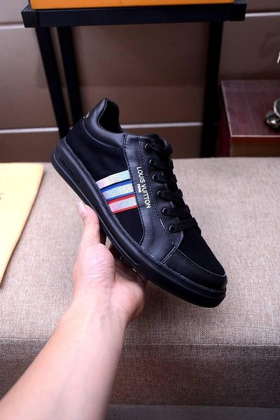

2020a limited custom leather color-block embroidery low-casual men's tide shoes, high-end fashion lace-up sneakers, size: 38-45, Black