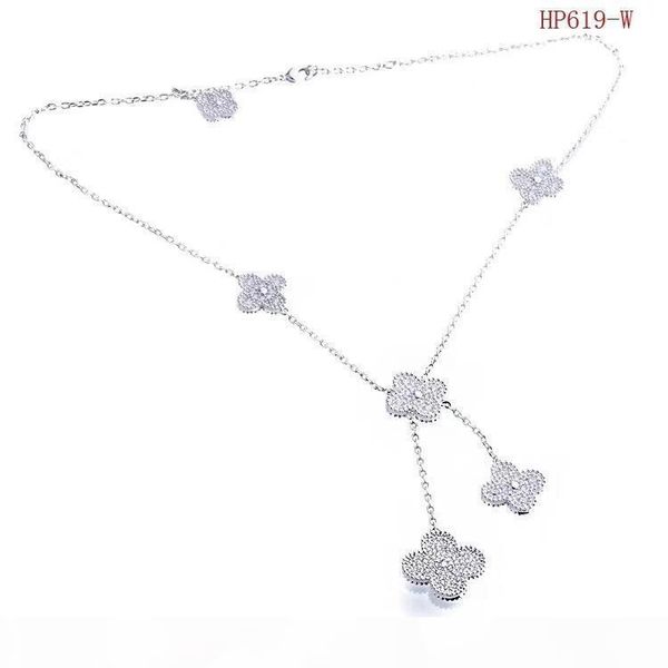 

2019 luxury women diamond necklace chain 5 flower pendant necklace stainless steel chain fashion women gold necklace, Silver