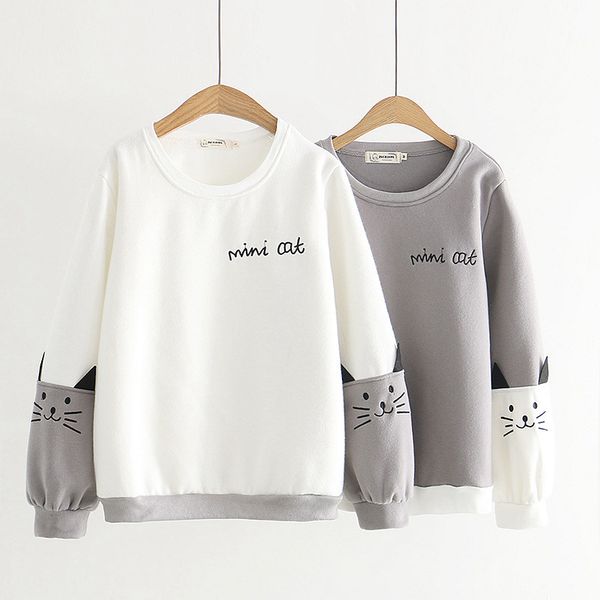 

yolanda paz autumn winter japanese sweet style women hoodies sweatshirt fashion casual o-neck long sleeve white gray pullover, Black
