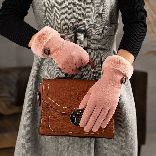 

jb1017 suede winter warm bicycle bicycle women's gloves lined with velvet thickened cute cartoon outdoor cycling windproof warm