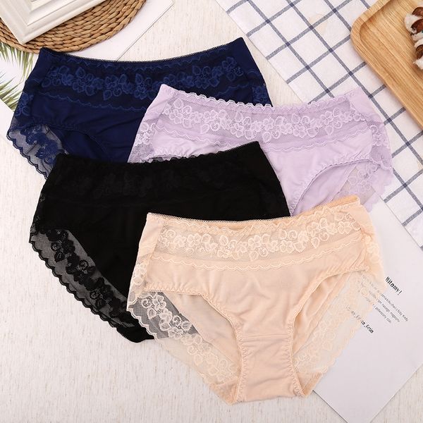 

women's breifs solid color hollow underwear lace lace breathable comfortable modal underwear, Black;white
