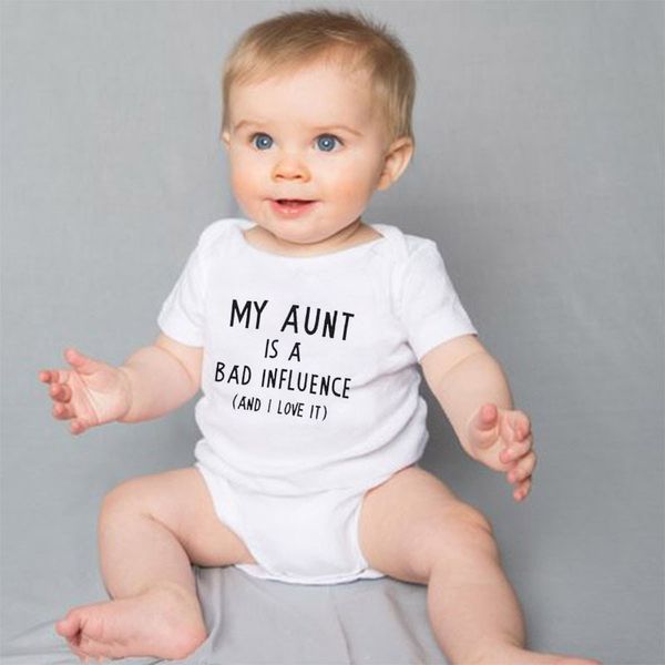 

2020 summer baby rompers my aunt is a bad influence(and i love it) letter print baby boy girl onesie toddler romper jumpsuit, Blue