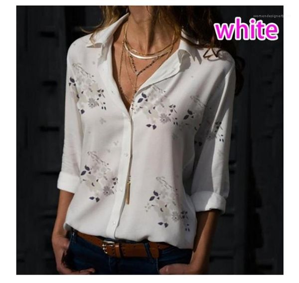 

loose women shirts casual long sleeve clothing floral print cardigan womens blouses spring lapel neck thin, White