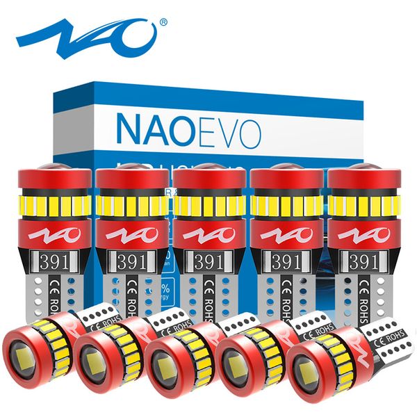 

nao t10 w5w led lamp 10x 1.8w super bright 3030 car interior bulb 12v 3014 chips auto 6000k white amber reading truck side light