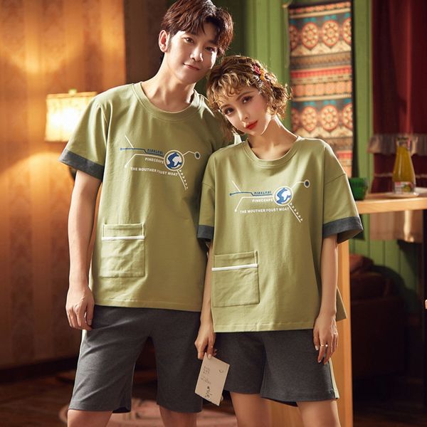 

w4ct4 20 new short-sleeved pajamas women's summer cotton home wear spring and summer men's and shorts home shorts couple casual tw, Black;brown