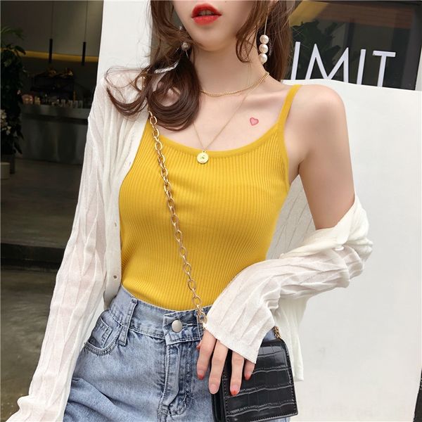 

ice vest vest silk knitted camisole women's summer 2020 new solid color sleeveless t-shirt u collar slim korean style fashion, Camo