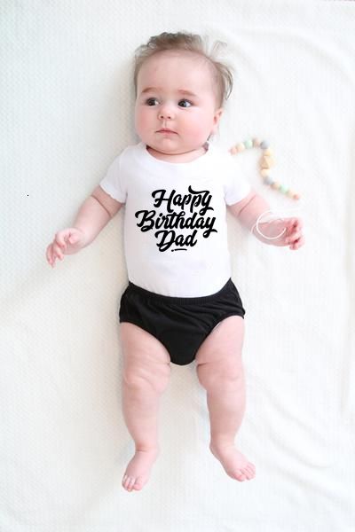 

с днем рождения папа младенца мальчики unisex bodysuits 100% хлопок счастливый папа bithday cute baby party present wear fashion, Blue