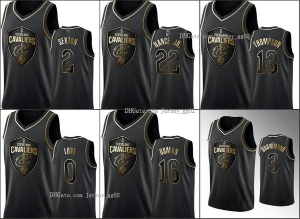 

cleveland cavaliers men collin sexton kevin love larry nance jr. andre drummond darius garland nba black golden edition jersey