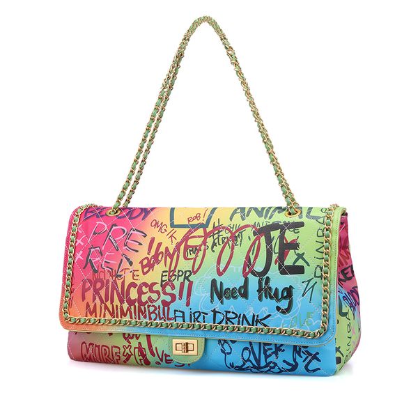 

2019 women's bags graffiti messenge bags uxury handbags women famous brand bags designer chain super large capacity travel bag