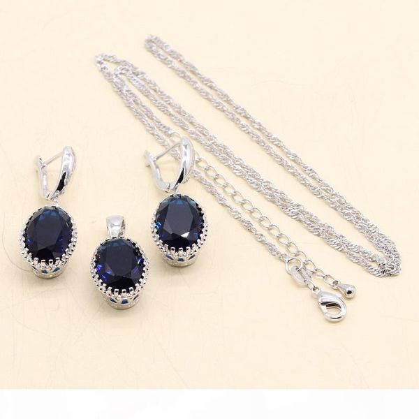 

necklace pendant earrings bracelet 925 silver bridal jewelry set for women dark blue semi-precious christmas birthday gift, Black