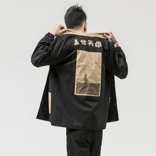 

2019 autumn new chinese style men's casual trench windbreaker coat large size fashionable printed men's coat, Tan;black