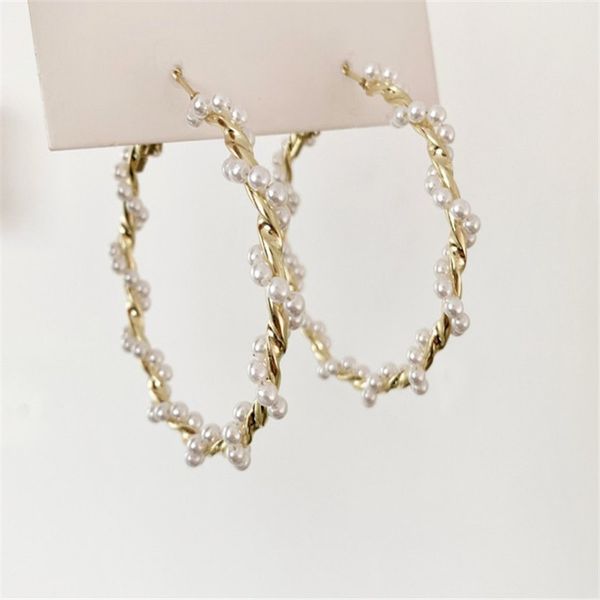 

new fashion oversize hoop earrings for women girls brinco gold color round circle pearl earring statement geometric jewelry, Golden;silver