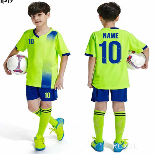 

2020 new children's football jerseys, boy sports jersey sets new shorts welcome to order, Black;blue