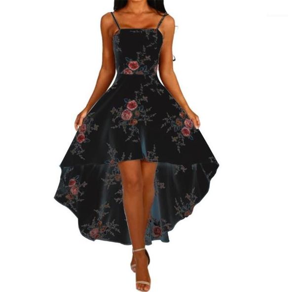 

dresses floral womens dresses spaghetti strap slash neck backless a line asymmetrical ladies dress club party, Black;gray