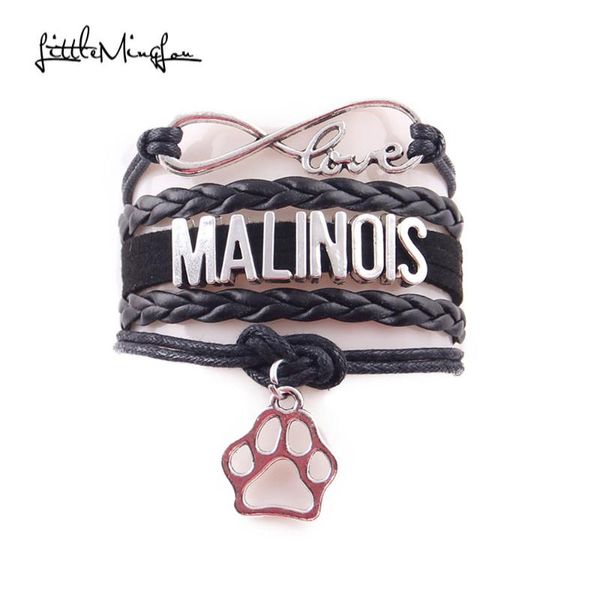 

little minglou infinity love malinois bracelet pet dog charm leather wrap men bracelets & bangles for women jewelry, Golden;silver
