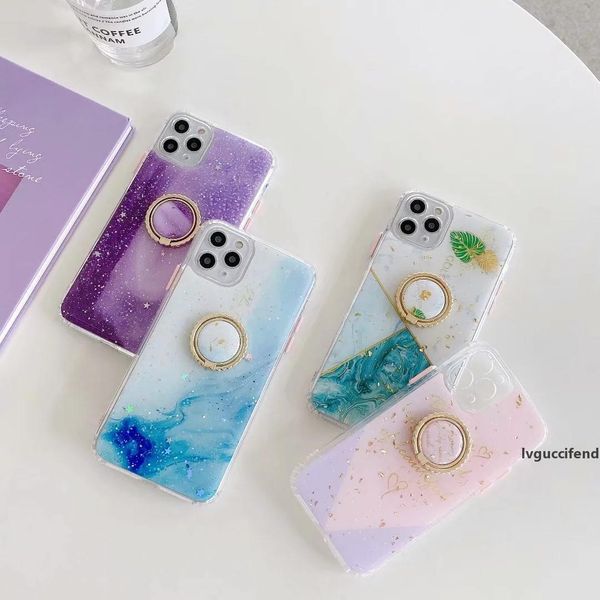 

360 finger metal ring marble foil case for iphone 11 pro xr xs max x 8 7 luxury bling sparkle sequin soft tpu stone rock confetti back cover