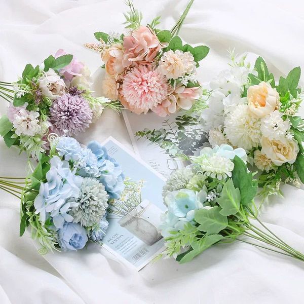 

artificial flowers 7 heads hydrangea flowers bouquet home decor silk blooming fake peony rose bride wedding decoration mariage