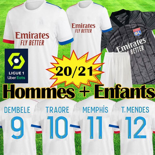 

20 21 лион футбол джерси дембеле 2020 2021 olympique lyonnais t.mendes aouar траоре men + детский набор набор лион майо-де-футовый ol tousar, Black;yellow