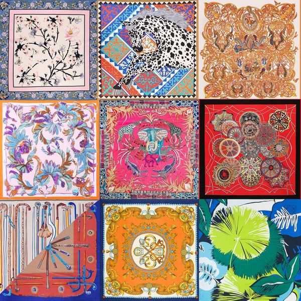 

scarves high quailty silk square scarf headband female ladies shawls twill print big 130*130cm, Blue;gray