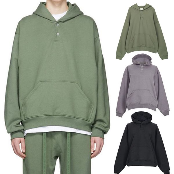 

fog fear of god everyday henley hoodie green gray black mens hooded sweatshirts oversized french terry hoodies men women casual streetwear