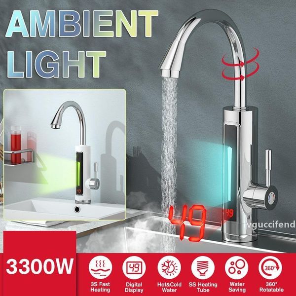 

3300w electric instant water heater faucet tap temperature display 360 degree rotatable instant heating tap for bathroom kitchen t200424
