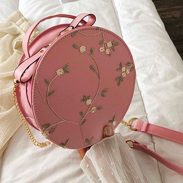 

circular women shoulder bag lace floral handbag crossbody bag white small round messenger bag bolsa feminina 2020 t2