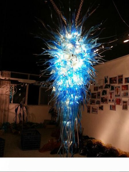 

blue glass hanging chandelier long shape energy saving light source good price hand blown glass led chain chandelier