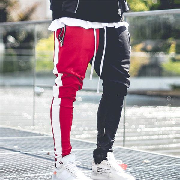 

men's jeans boyfriend for women mens long color block street patchwork zippers elastic slim casual pencil pants calca masculina e23, Blue