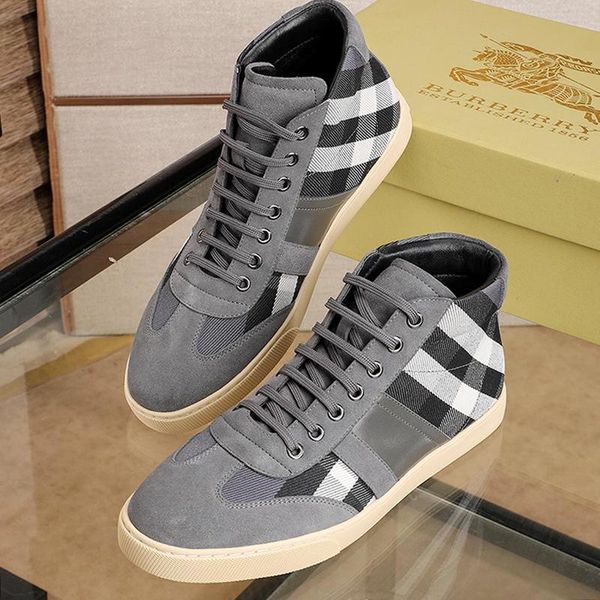 

new arrival mens shoes chaussures pour hommes high vintage check and leather sneakers fashion classic lace -up fashion casual me, Black