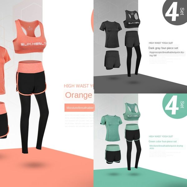 

xmh4u 2020 autumn and winter new sweat sports fitness running suit quick-drying yoga suit five-piece sportswear sportswear set for women, White;red