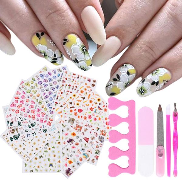 

nail art kits set with 11pc butterfly daisy stickers 5pc manciure tools kit simulation dried flower 3d sliders nfstzc01-11-1