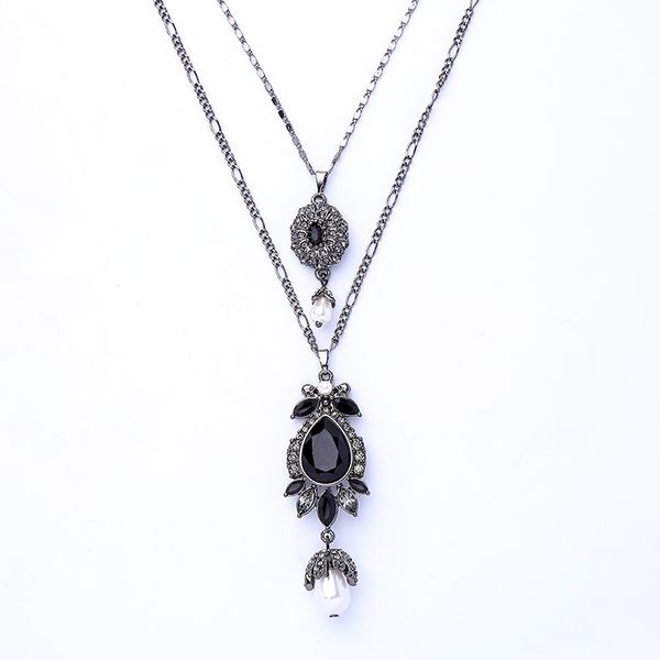 

vintage crystal imitation pearl acrylic long necklaces & pendants for women statement multilayer necklaces fashion jewelry, Silver