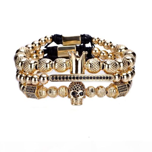 

luxury royal crown skull charm bracelet men fashion 2020 unique design gold color braided adjustable bangle pulseira bileklik, Golden;silver